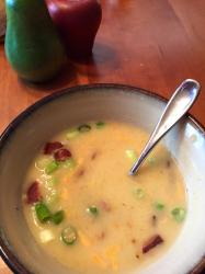 Yukon Gold Soup...I added crisp bacon pieces and green onion for garnish. Submitted by Yukon Gold Soup
